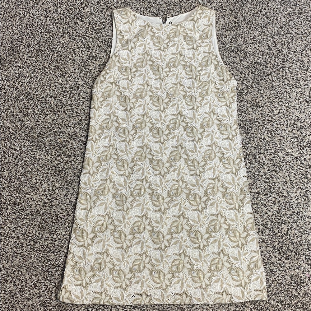 🆕 Alice + Olivia Lizzie Embellished Cream and Brown Floral Mini Shift Dress - Picture 9 of 10